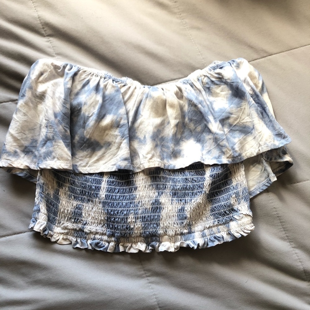 blue and white cropped top